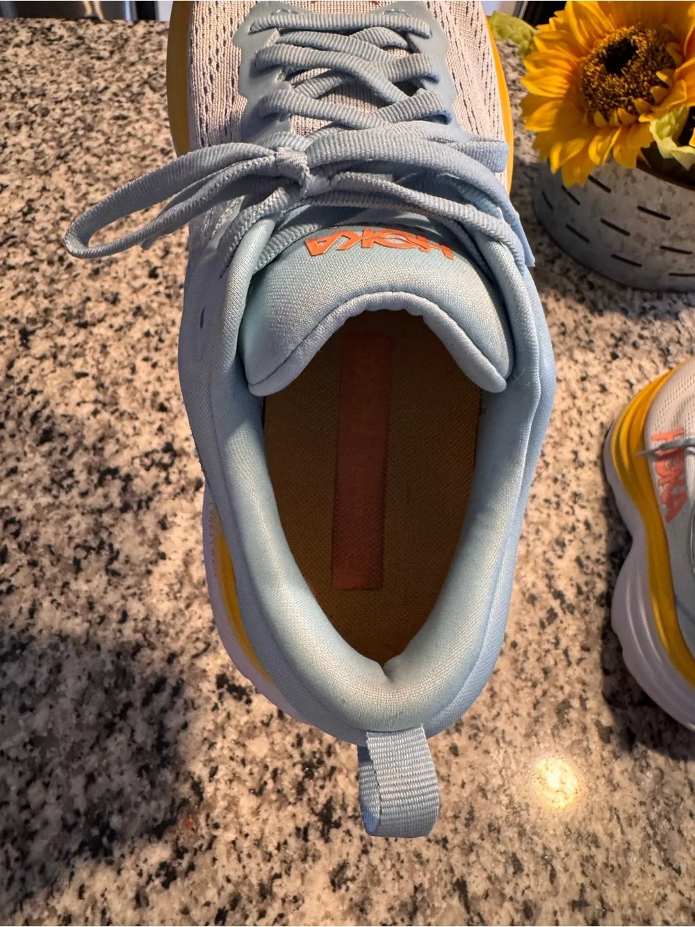 Hoka Bondi 8 Women’s Light Blue Shoe with Yellow Midsole